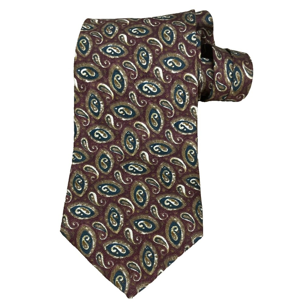 Vintage 90s Bill Blass 100% Silk Tie‎ Paisley Brown Necktie Costa Rica 56 x 3.75